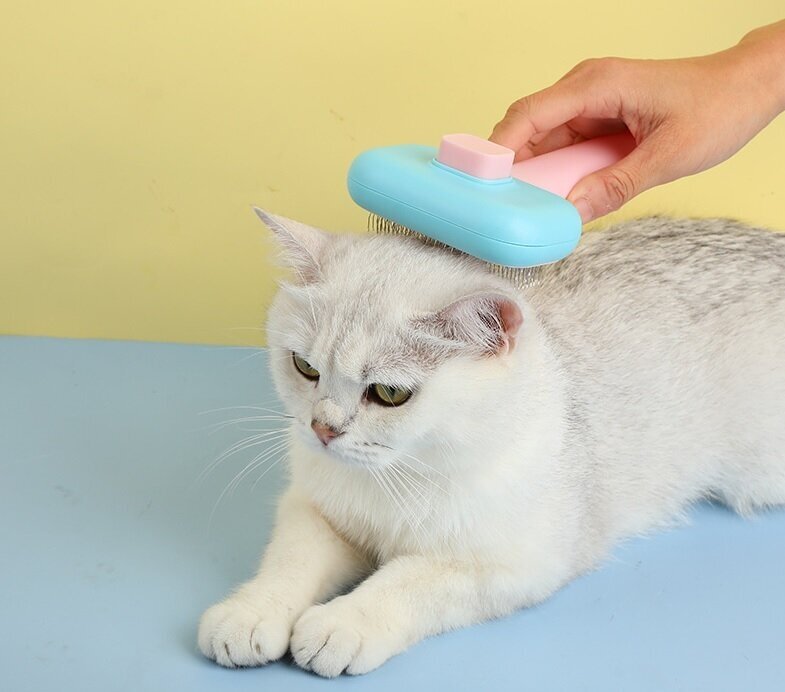 Пуходёрка для кошек и собак, расчёска с кнопкой самоочистки для вычесывания шерсти. Розовый,голубой - фотография № 3