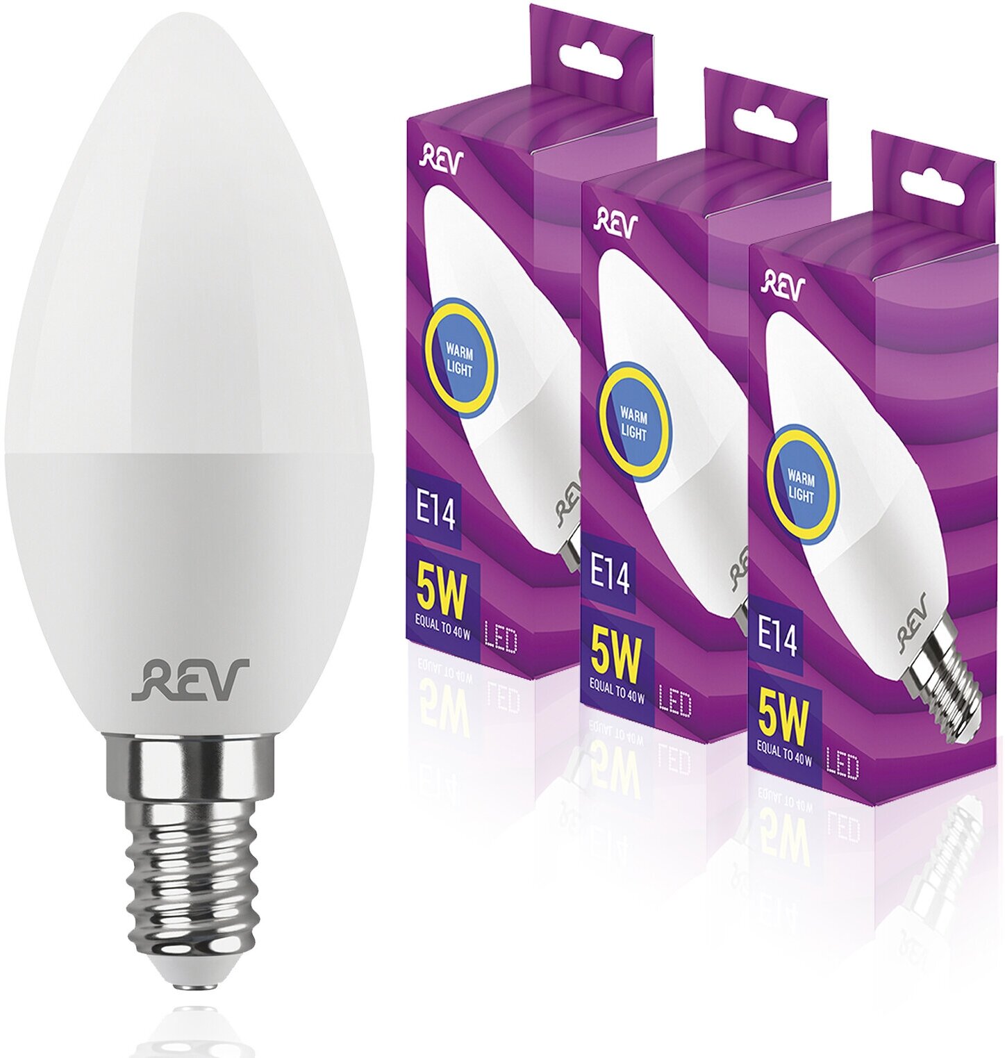 Упаковка светодиодных ламп 3 шт REV 32271 9, 2700К, Е14, C37, 5Вт