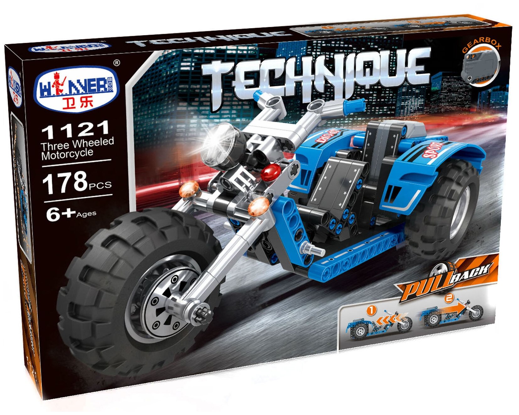 Конструктор Technique Техник (Technic) Мотоцикл синий инерционный Winner 1121 178 деталей