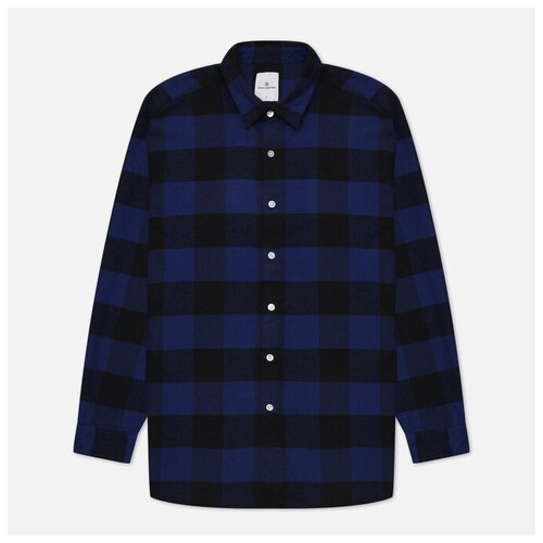 фото Мужская рубашка uniform experiment baggy logo regular collar flannel block check синий, размер s