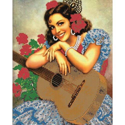 Вышивка бисером картины Девушка с гитарой 24*30см