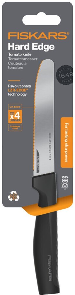 Нож кухонный Fiskars Hard Edge (1054947) стальной для томатов лезв.114мм серрейт. заточка черный - фото №3