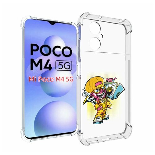 Чехол MyPads нарисованный парень с колонкой для Xiaomi Poco M4 5G задняя-панель-накладка-бампер
