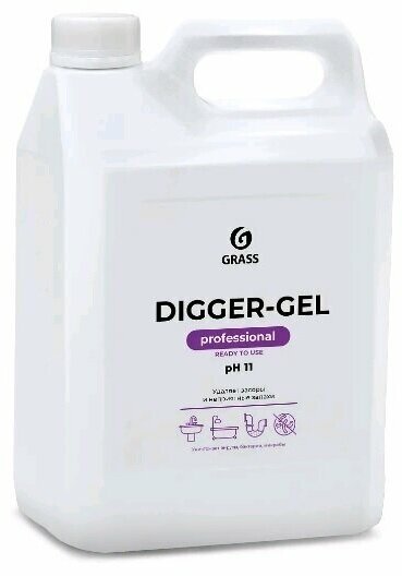 Щелочное средство для прочистки канализационных труб GRASS Digger gel Professional 5л