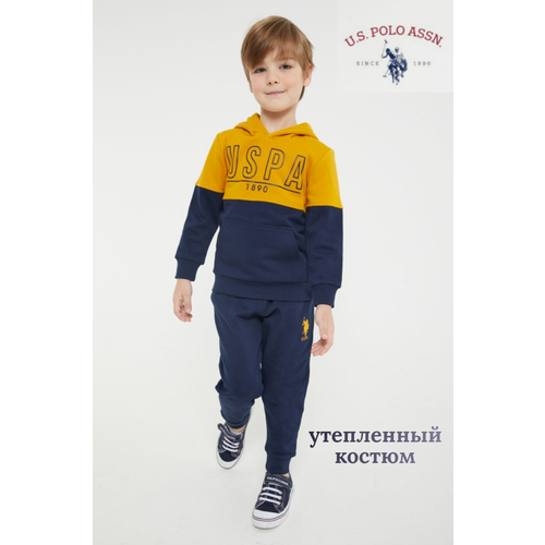 Комплект одежды U.S. POLO ASSN., толстовка и брюки, спортивный стиль, размер 4-5 (104-110), синий, желтый