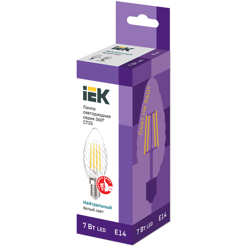 Лампа LED CT35 свеча 7Вт 230В 4000К E14 серия 360° IEK LLF-CT35-7-230-40-E14-CL (1 шт.)