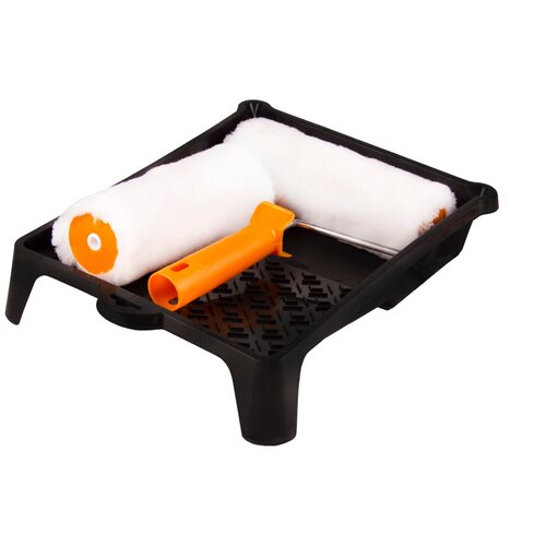 Набор малярный Шабашка, валик меховой натуральный 180 мм с ванночкой + запасной валик