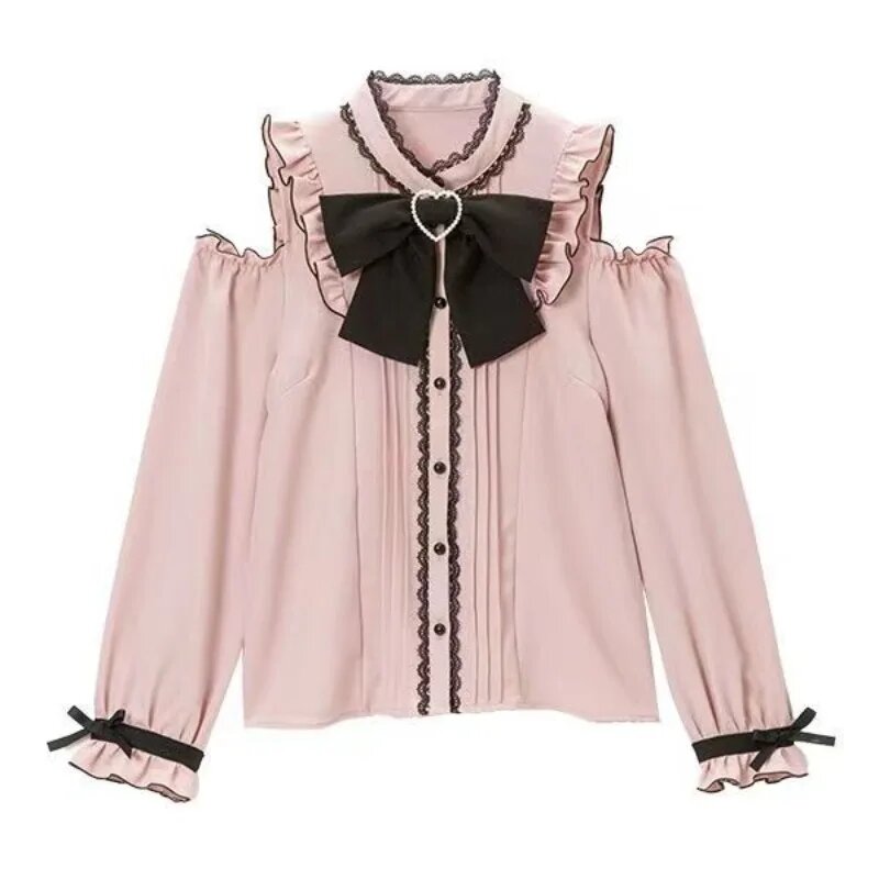 Женская кружевная рубашка Jirai Kei полиэстер 3XL, Pink