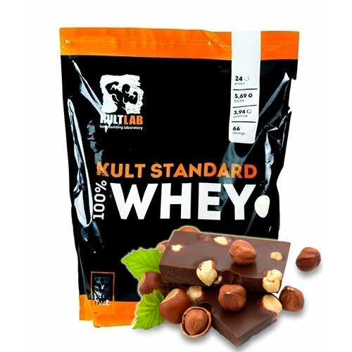 Сывороточный протеин Kultlab Whey KultStandart, Шоколад-Фундук, 2000 гр сывороточный протеин kultlab whey kultstandart клубника банан 2000 гр