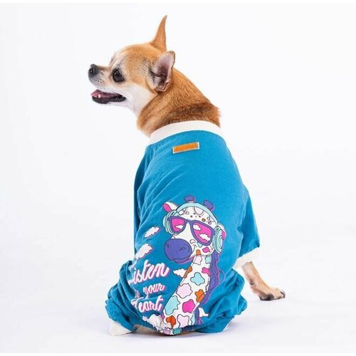 Комбинезон-пижама для собак PAWSTAR. Размер M. Костюм жираф. Цвет бирюзовый.100% хлопок. Обхват груди 37-41 см. Одежда мелких пород