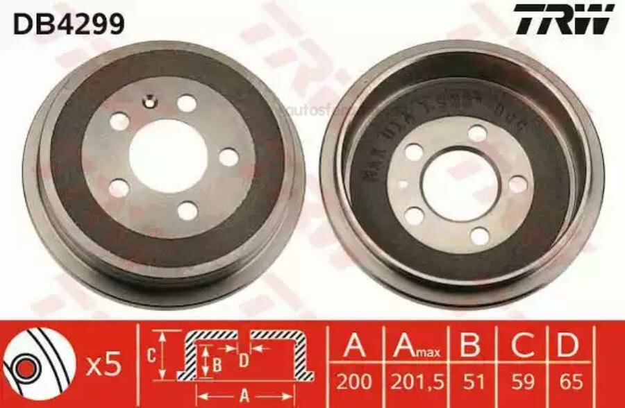 Торм. Барабан Зад TRW арт. DB4299