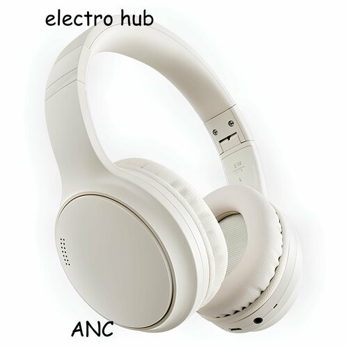 Наушники беспроводные большие полноразмерные накладные Fingertime с шумоподавлением ANC с микрофоном игровые Bluetooth 53 AUX кабель бежевый LED 248000₽