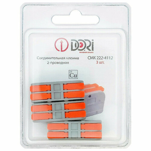 Клемма проходная dori с рычажком 2х4мм кв 3шт серый 699₽