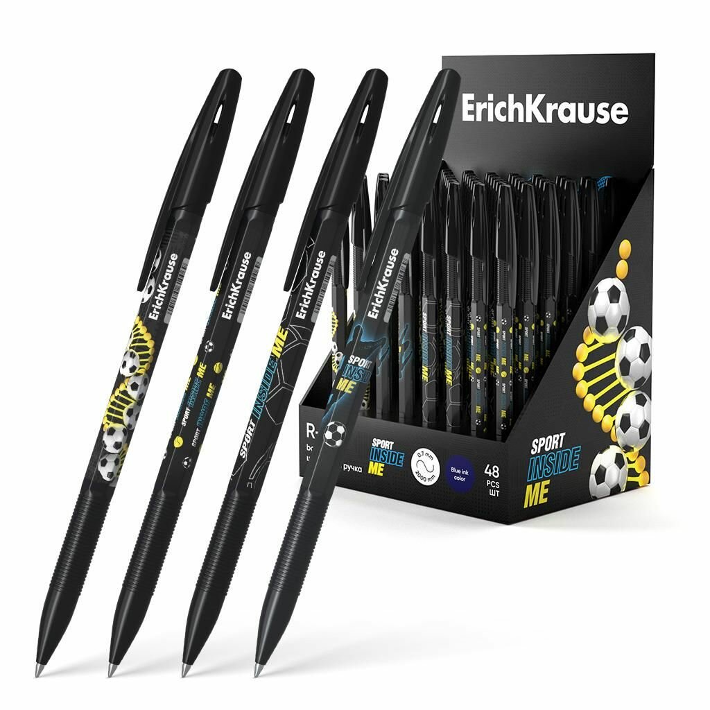 Ручка шариковая синяя ErichKrause R-301 Sport DNA Stick&Grip 0,7мм (резиновая вставка) (цветной корпус), 12 штук