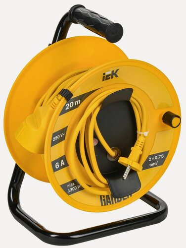 Изображение товара Удлинитель на катушке IEK GARDEN УК20, 20м, 1300Вт, 6А, 1 розетка, IP20, желтый, без заземления