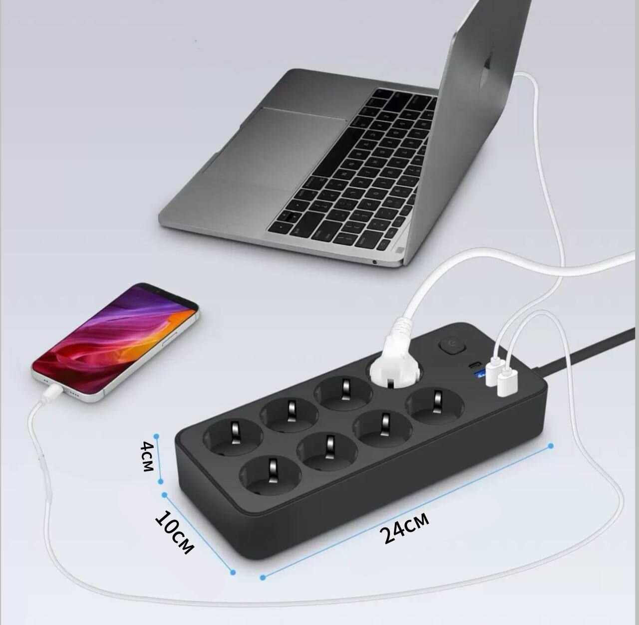 Удлинитель сетевой фильтр 1,2м с 8 розетками 3 USB +1 Type-C — фото 1