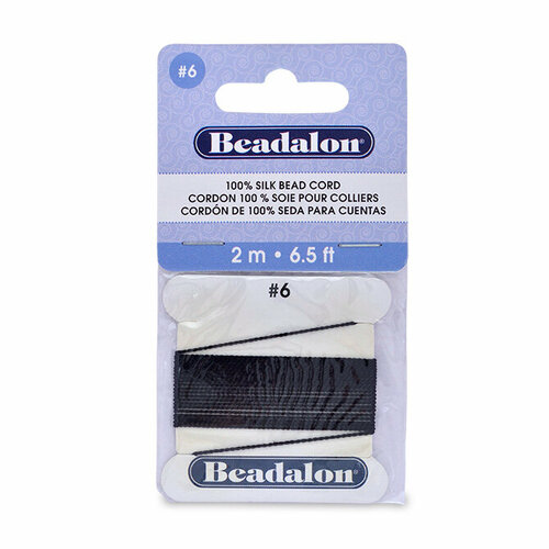 Нить шелковая, Beadalon No.6 (0.70мм), черная, с иглой, моток, 2 метра