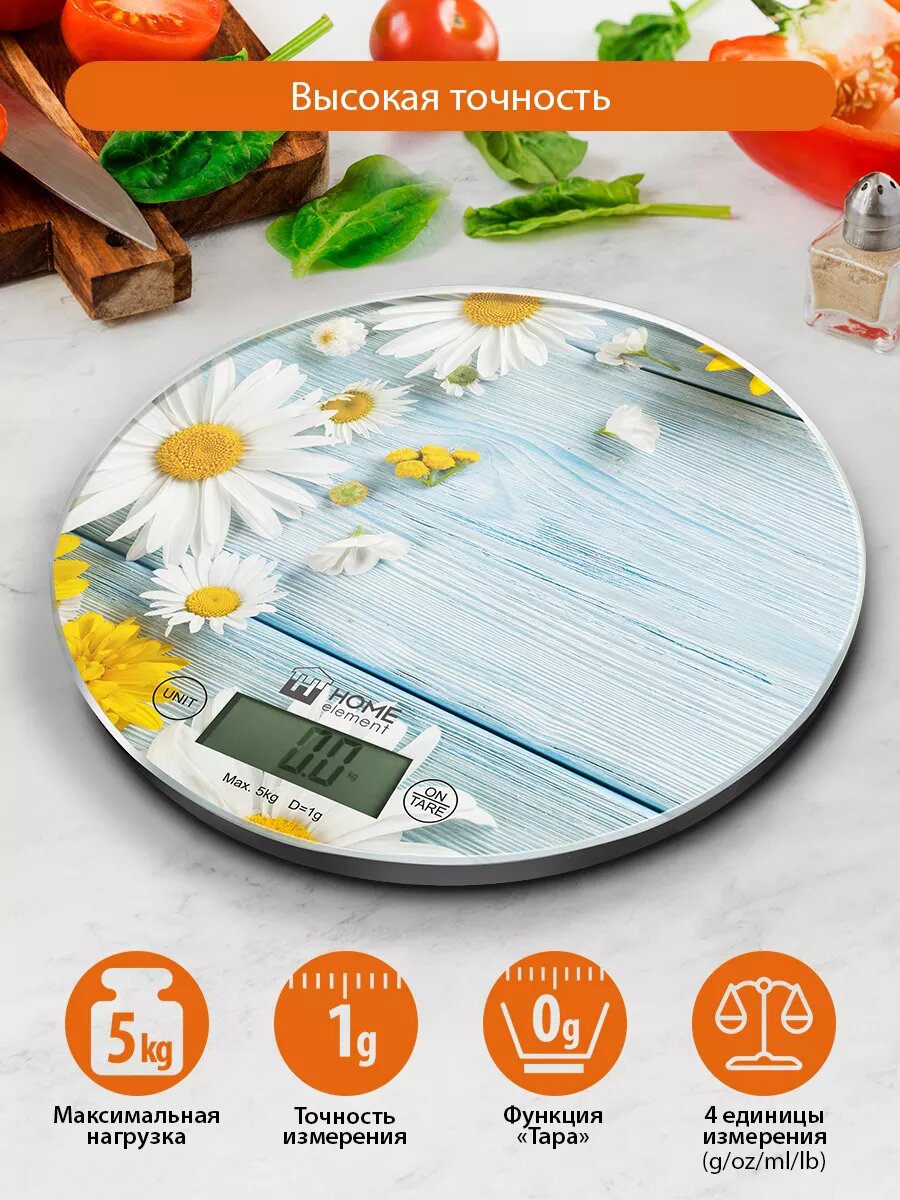 Обзор: Весы кухонные HOME ELEMENT HE-SC933 летние цветы