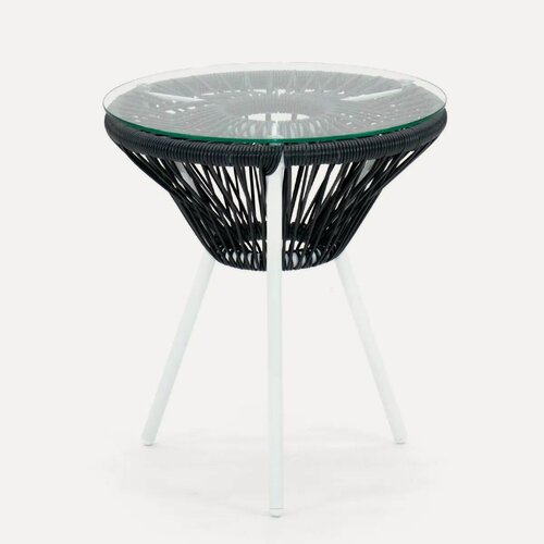 Изображение товара Кофейный стол KORNERA "Акапулько", каркас белый, искусственный ротанг серый