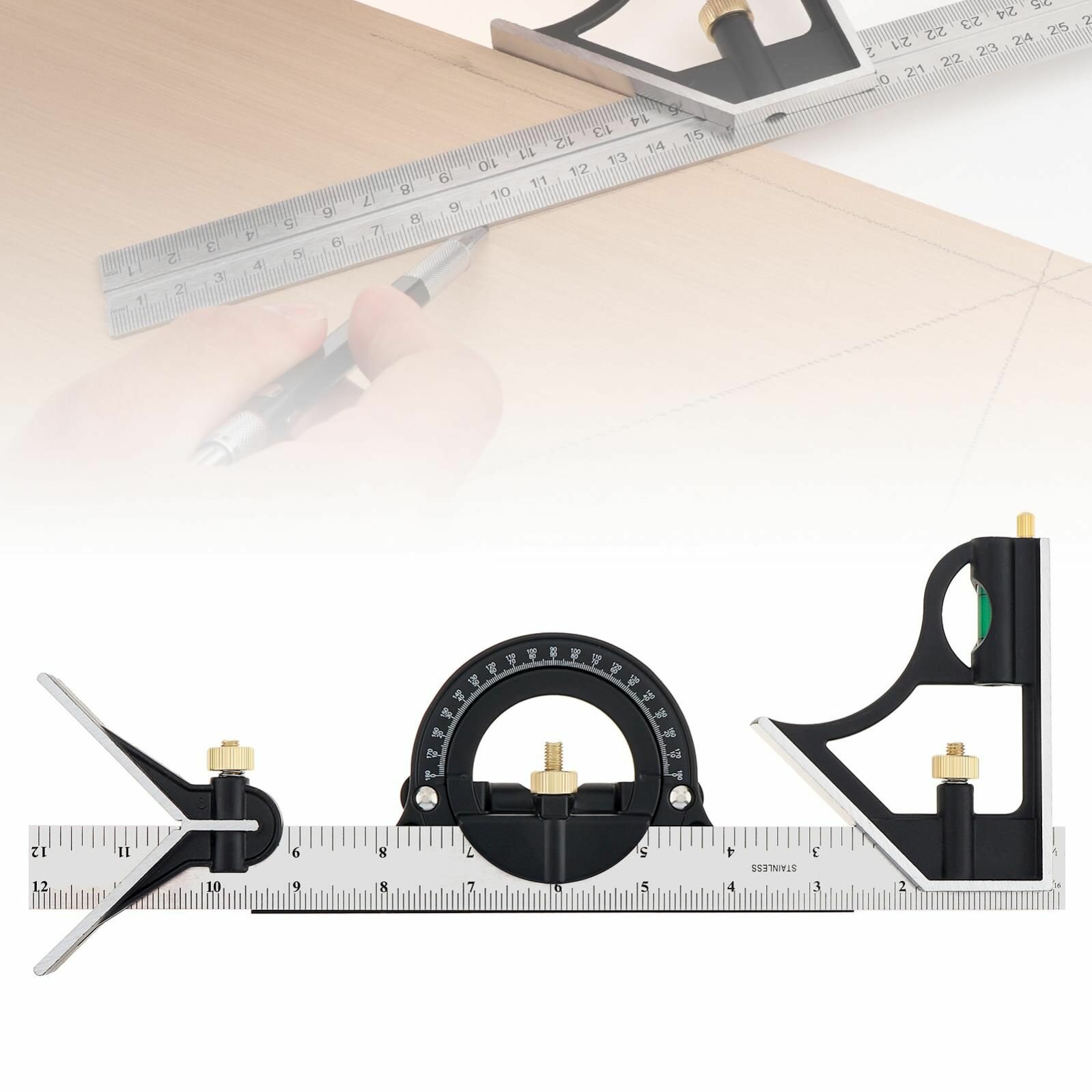 Угольник строительный металлический с уровнем 30см(12/300 мм)