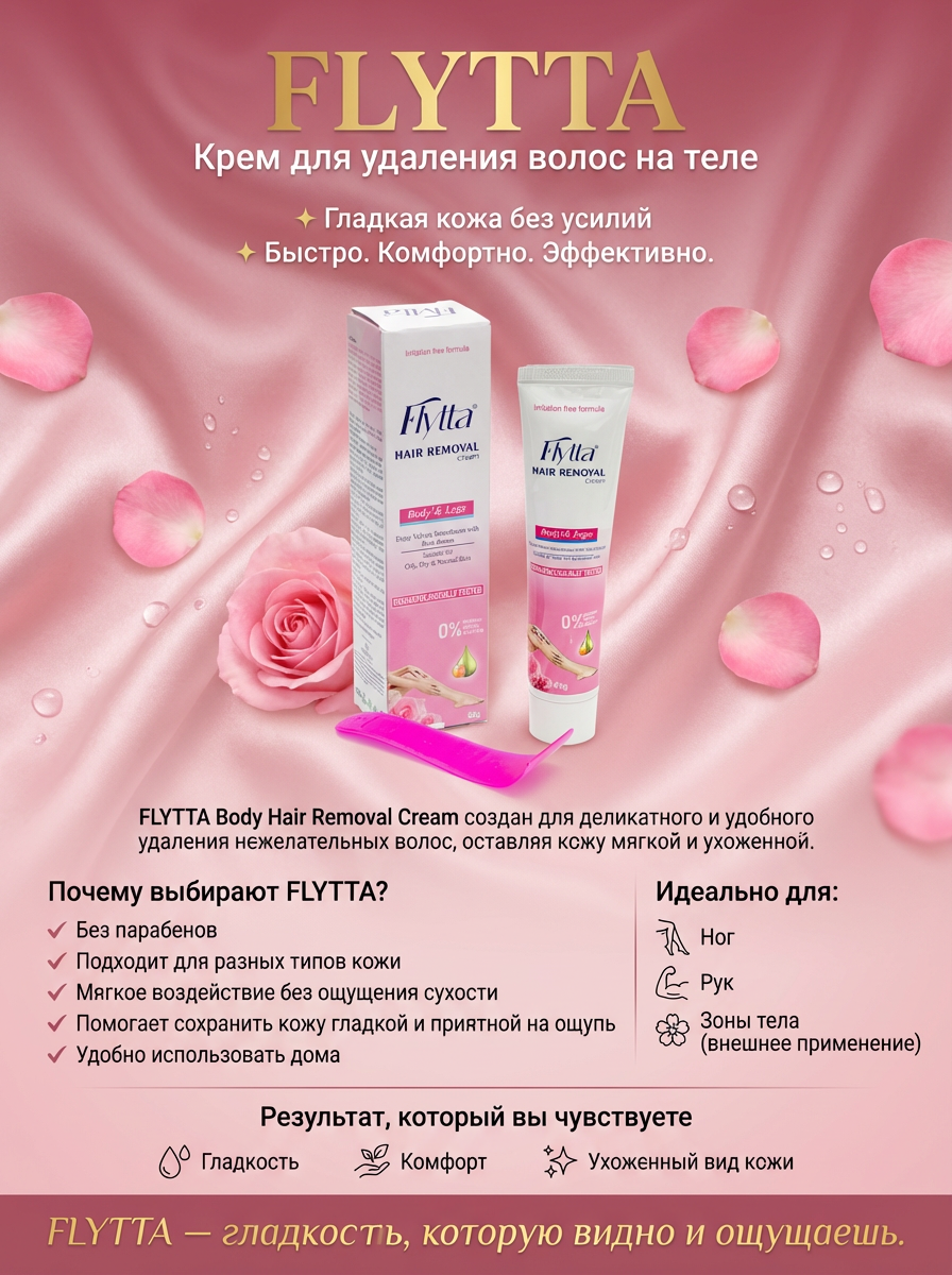 Крем для депиляции FLYTTA, 100 % натуральный, с аппликатором — фото 1