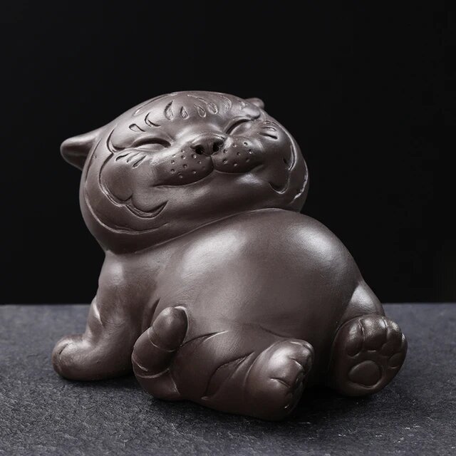 Фигурка тигра из фиолетовой глины (Цзиша), статуэтка для чайной церемонии, аксессуары для чайной церемонии, украшения для дома ручной работы.