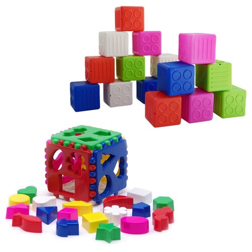 фото Набор развивающий: игрушка "кубик логический большой" 40-0010 + набор "кубики малые", 16 дет. арт. к-003 karolina toys