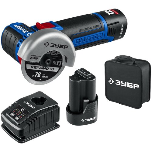 ЗУБР 12 В d76 мм 2 АКБ тип Т7 2 Ач бесщеточная УШМ сумка Профессионал AB-76-22 12400₽