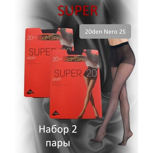 OMSA Колготки SUPER 20den Nero 2S черный, набор 2шт