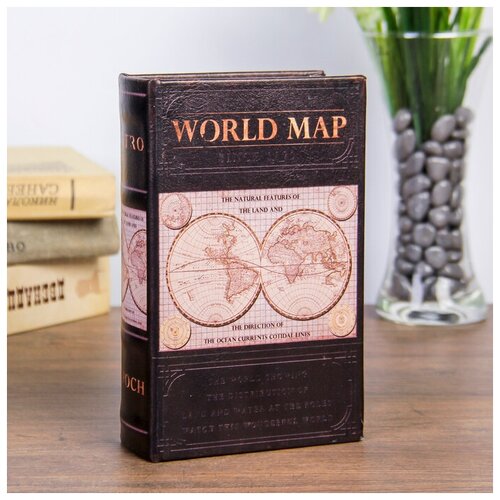 Сейф-книга дерево Карта мира кожзам 17х11х5 см 1159₽