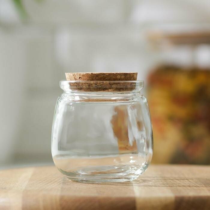 фото Баночка стеклянная для специй с пробковой крышкой Доляна "Парфе", 200 мл, 7,3х7,2 см