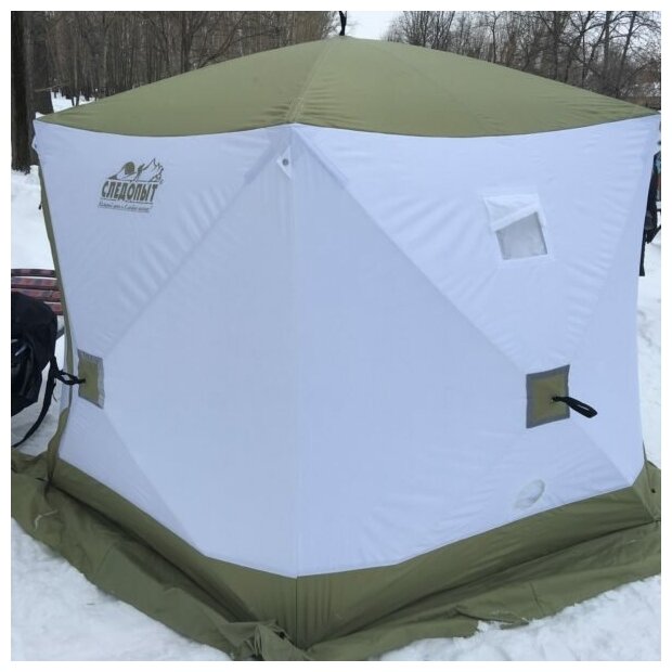 Палатка зимняя куб следопыт "Premium" 1,8х1,8 м, 3-х местная, 3 слоя, цв. белый/олива - фотография № 8