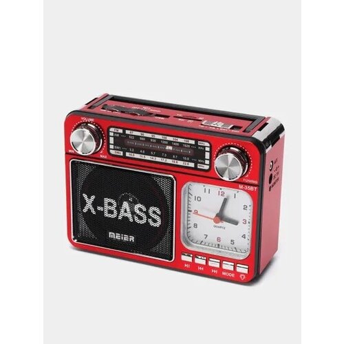Радиоприемник Meier M-35BT с часами фонариком и Bluetooth красный 165000₽