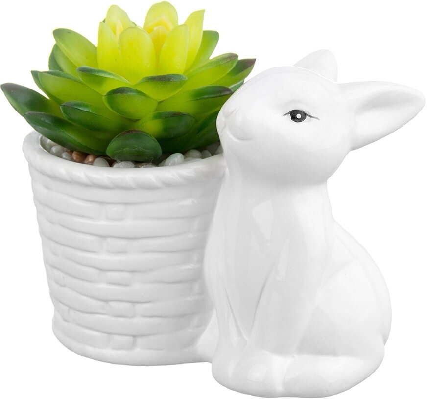 фото Кашпо-фигрука 11х7,5х10 см Elan Gallery Зайчик с цветком