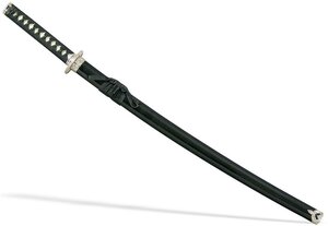 Фото Японский меч Катана сувенирный на подставке, ножны черные, классическая цуба