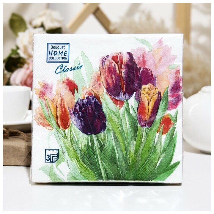 Салфетки бумажные Bouquet Home Collection Classic Весенний букет  3 слоя33x33 20 листов