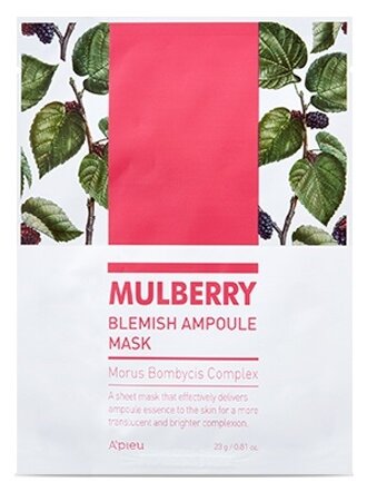 APIEU Тканевая маска Mulberry Blemish Ampoule для устранения покраснений, 23 г