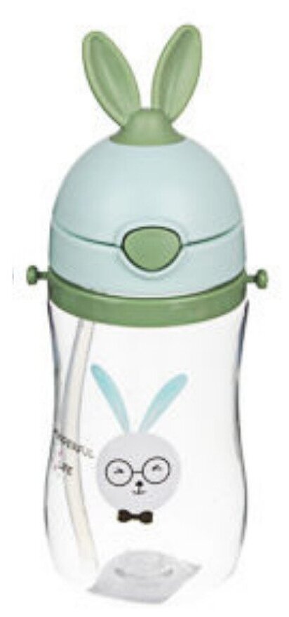 Детская бутылочка-поильник с трубочкой для воды Зайка(зеленый)