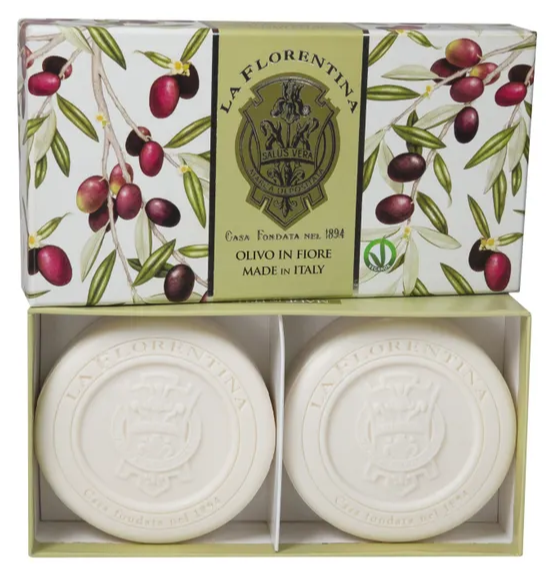 La Florentina Sculpted Soap Set Olive Flowers Набор фигурного мыла с маслом ши, оливковым маслом и экстрактом Цветов оливы 115 гр 2 шт