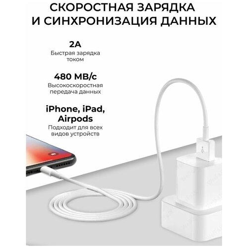 Кабель для iPhone USB Lightning с быстрой зарядкой кабель для iphone быстрая зарядка 1 метр usb провод для айфон ipad airpods юсб шнур на телефон для разъема lightning