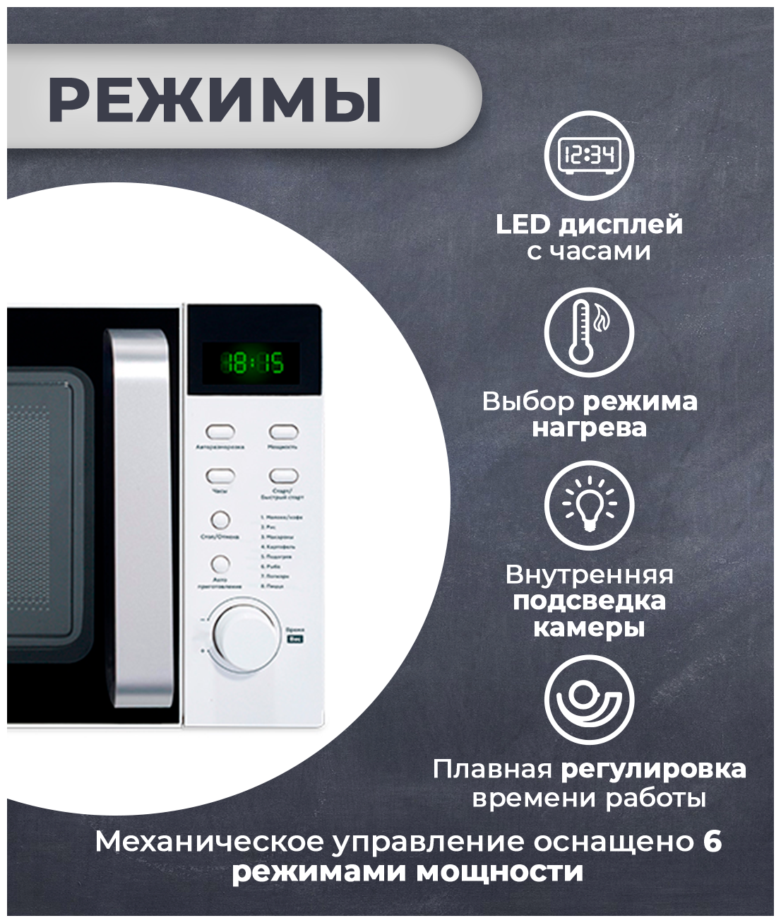Микроволновая печь Соло LED дисплей 20 л 6 уровней мощности, 700 Вт белый BQ MWO-20003ST/W (Артикул: 4100017136) - фотография № 3