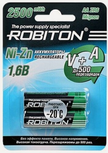 Изображение товара Аккумулятор Robiton LR6 AA (2500 mWh) 1500 mAh Ni-Zn 1,6V (уп 2 шт)
