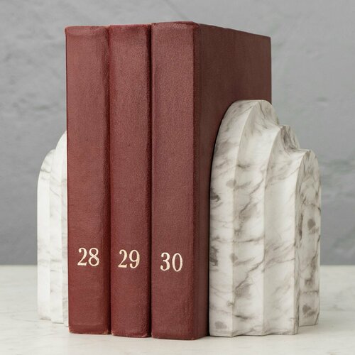 Набор из 2-х держателей для книг Marble Look Bookends White Grey