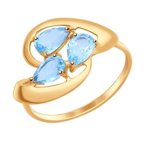 Кольцо SOKOLOV, красное золото, 585 проба, топаз, размер 17.5, голубой кольцо с натуральными голубыми топазами