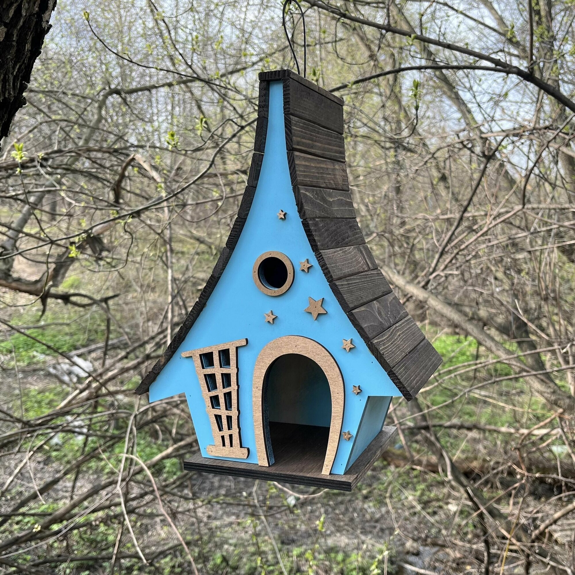 Деревянный скворечник для птиц PinePeak / Кормушка для птиц подвесная для дачи и сада, 330х250х150мм