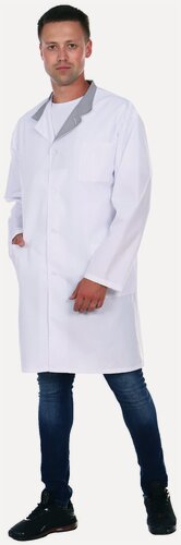 Изображение товара Медицинский халат мужской "Алан" цвет белый/серый, размер 48/50