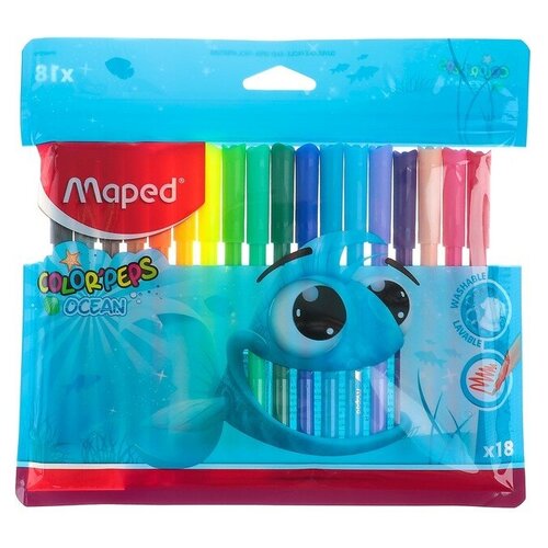 Maped Фломастеры 18 цветов, Maped Color Peps Ocean, смываемые, европодвес