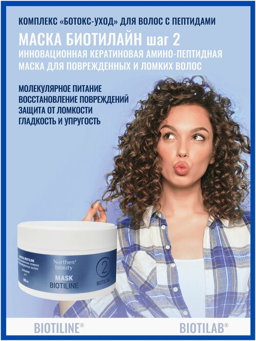 Кератиновая маска Biotiline для поврежденных и ломких волос женская увлажняющая защитная витаминизированная укрепляющая профессиональная