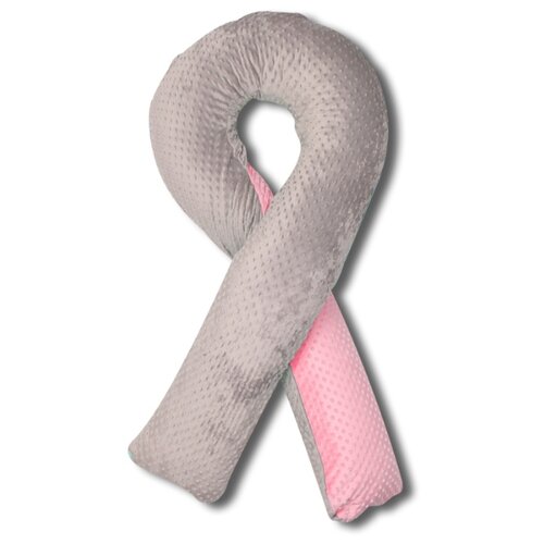 фото Подушка для беременных body pillow формы u с комбинированной серо-розовой наволочкой из плюша, с наполнителем "холлофайбер"