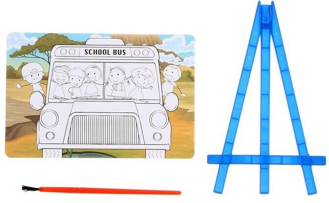 Раскраска на подставке "Школьный автобус" + кисть - фотография № 2